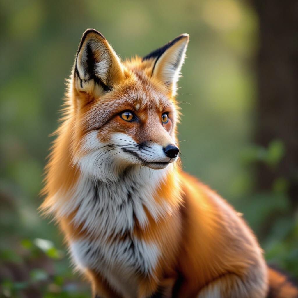 Alert Fox in Sunlit Forest, Photorealistic Wildlife Photogra...