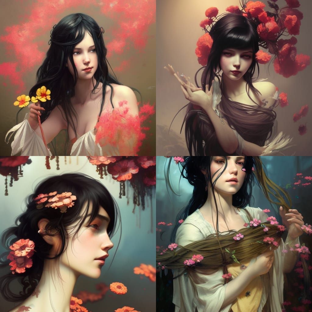 Girl with Coral Flowers: Hyperdetailed Portrait