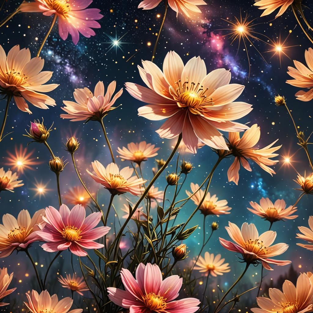 Cosmic Flower Fantasy Art in Vibrant Colors