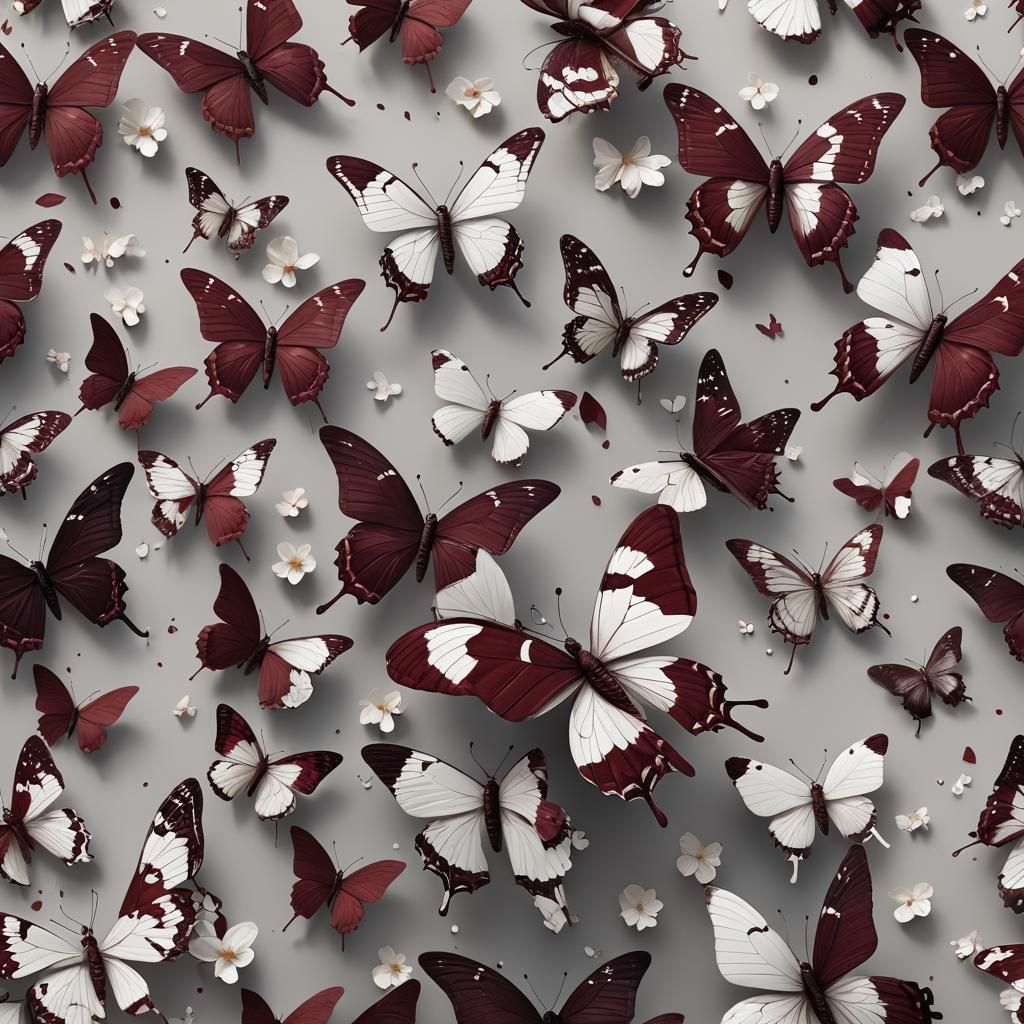 Burgundy and White Butterfly: Detailed Matte Painting