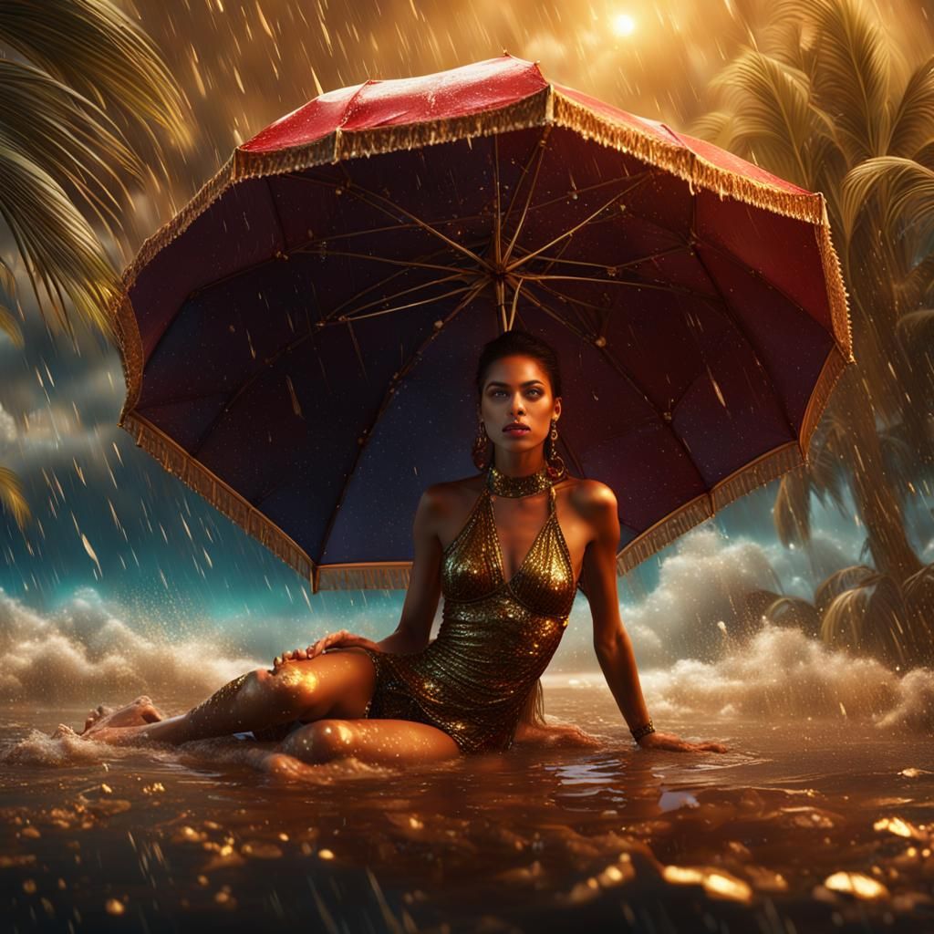 Bikini Model in Rain: Fantasy Art
