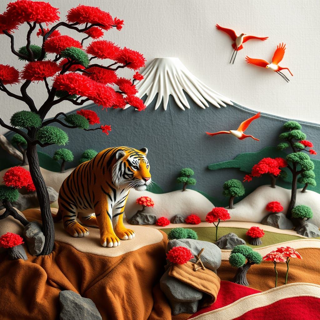 Felt Diorama of Japanese Scene in Burton Style