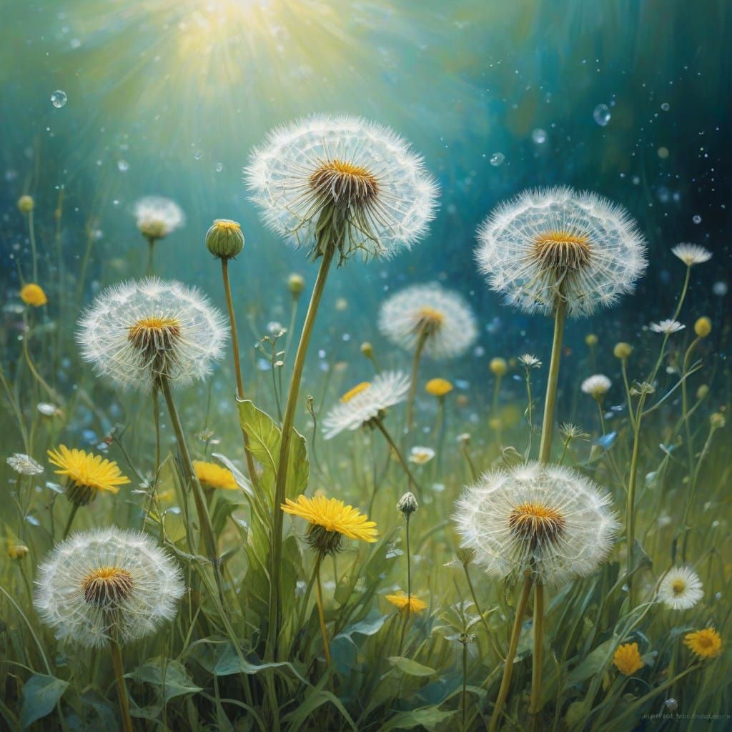 Whimsical Dandelions in a Dreamy Cosmic Meadow