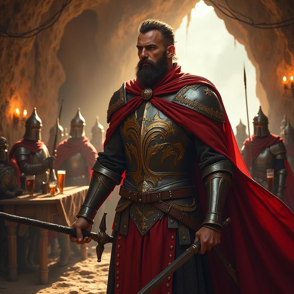 Gothic Bard Celebrates Victory in Medieval Tavern