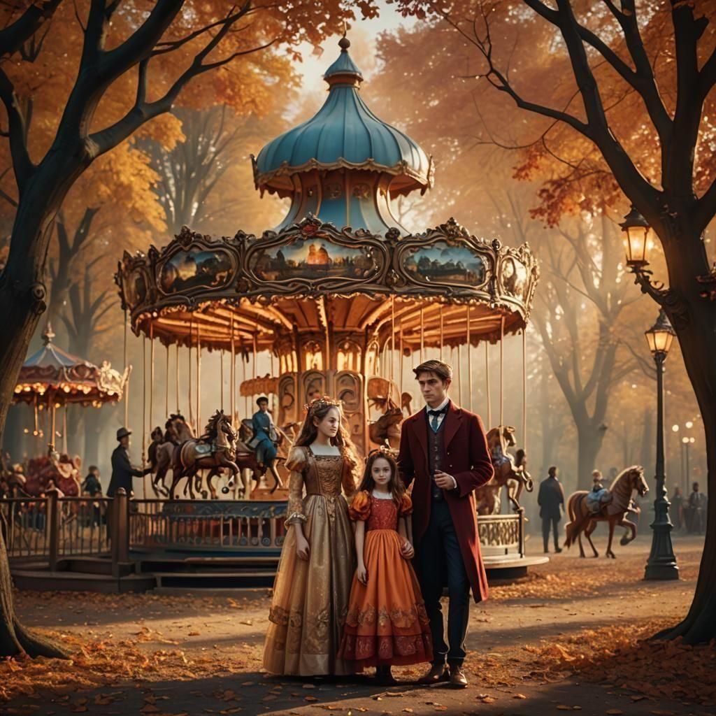 Man and Girls by Carousel: Fantasy Concept Art