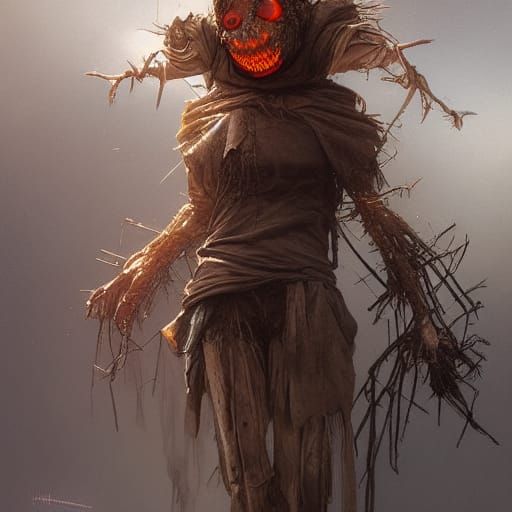 Sinister Scarecrow Portrait with Red Tears