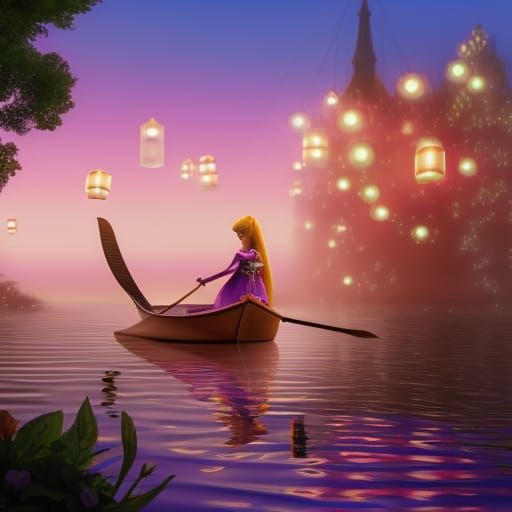 Rapunzel and Flynn Rider on the Lake