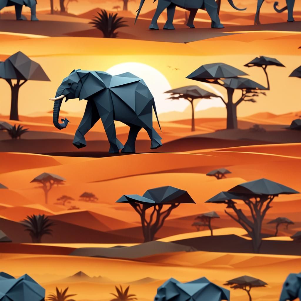 Origami Elephant at Sunset Papercraft
