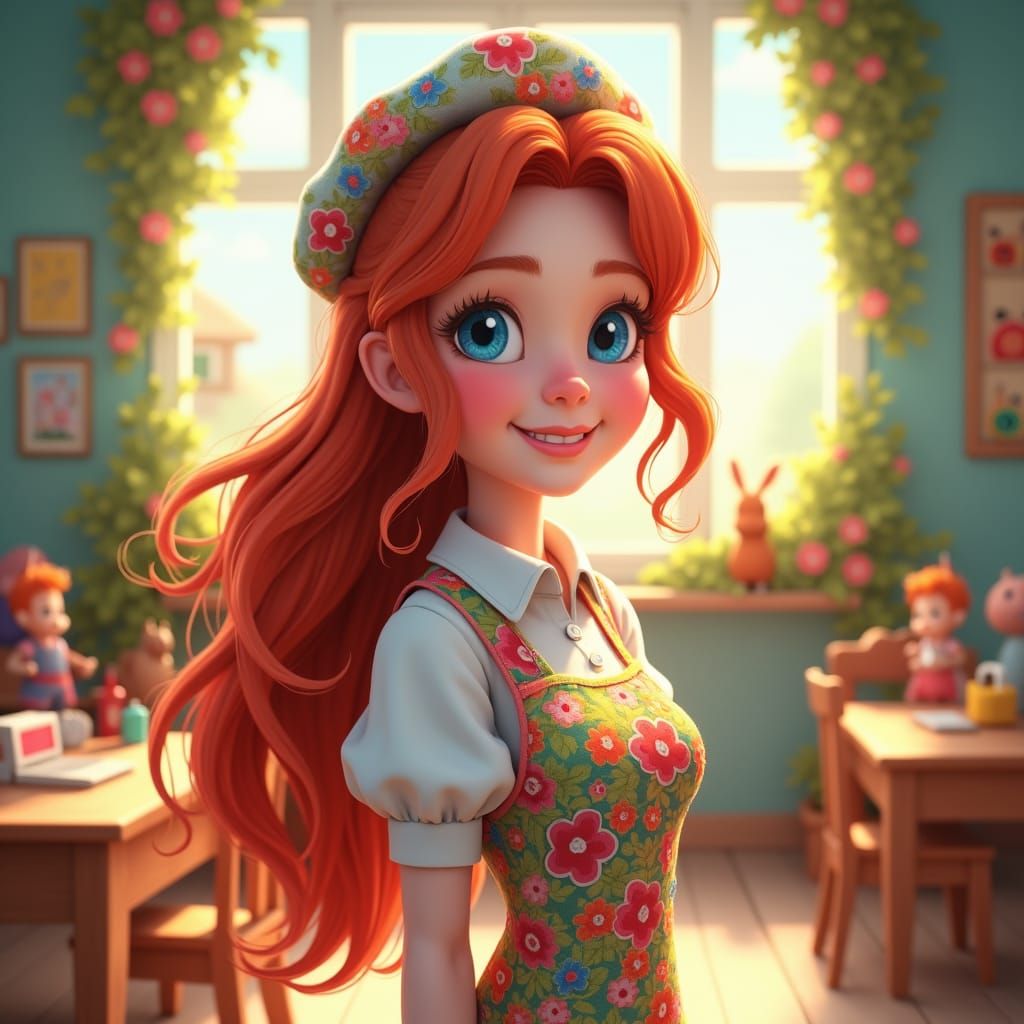 Kindergarten Teacher in Dreamlike Classroom, Matte Painting