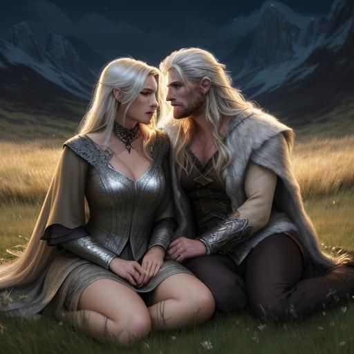 Romantic Witch and Wolf Shifter Under Warm Lighting