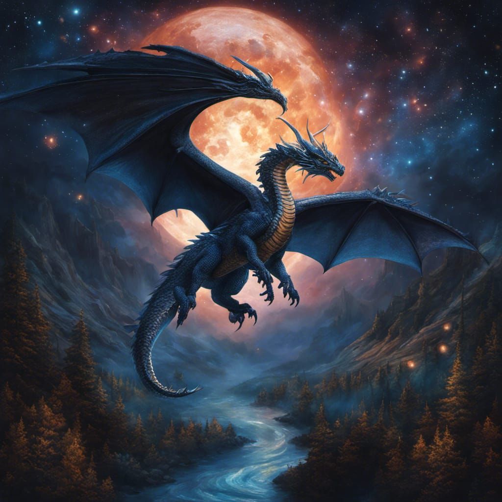 Celestial Dragon Soaring Through Starry Night: Hyperrealisti...