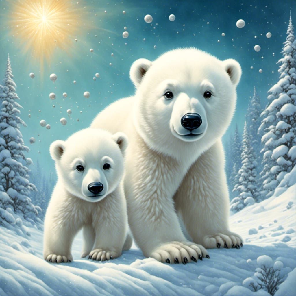 Cute Polar Bears Frolic on Snowy Ice
