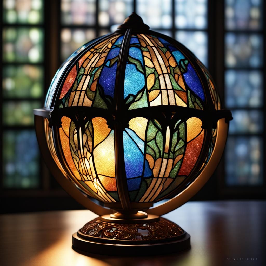 Stained Glass Globe Lamp with Space Double Exposure