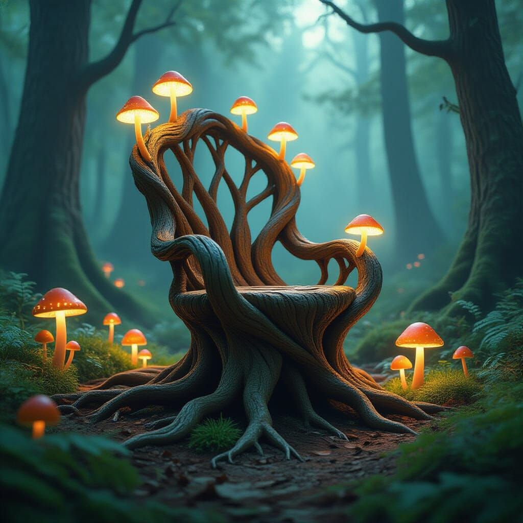 Enchanted Root Throne in Magical Forest, 8K