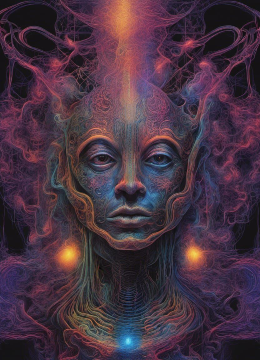 Psychedelic DMT Entity in Dark Horror Fantasy Style