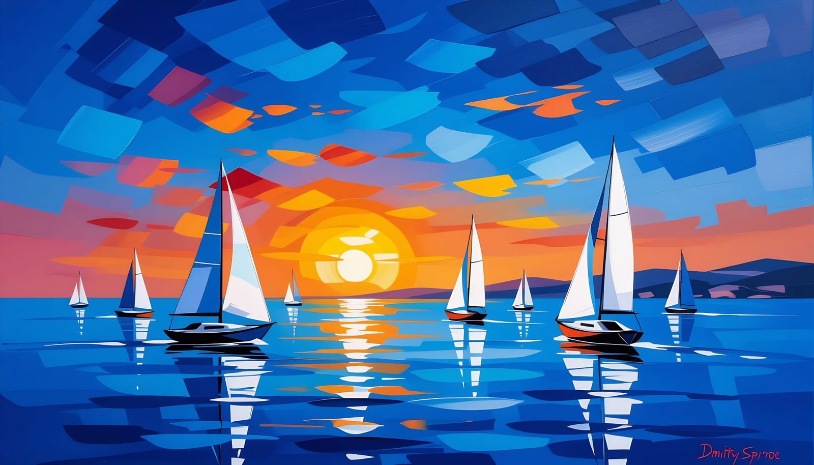 Vibrant Seascape Acrylic Painting with Sailboats
