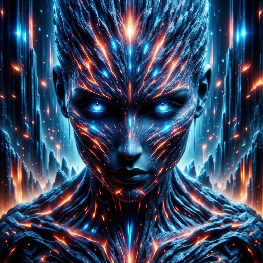 Cyberpunk Empress on Flying Carpet Over Crystal City