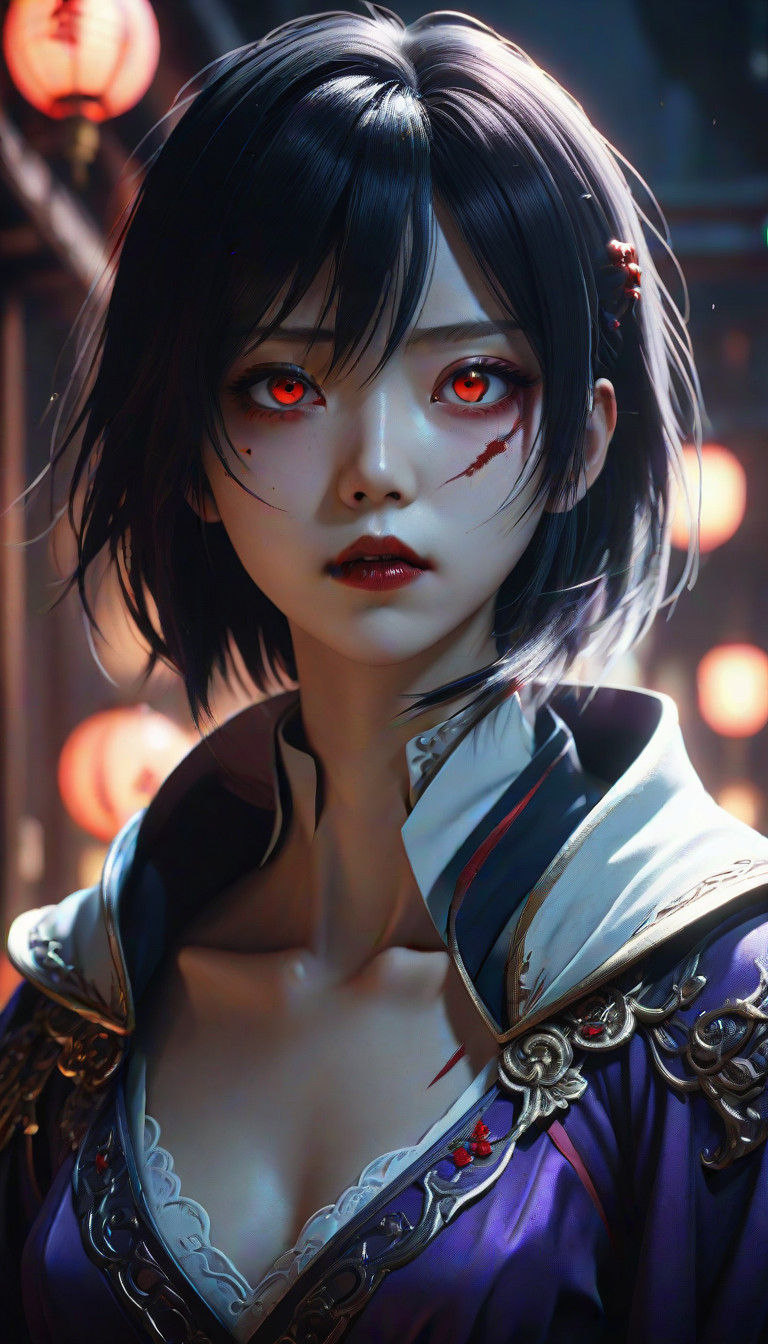 Gothic Digital Art Portrait with Red Eyes