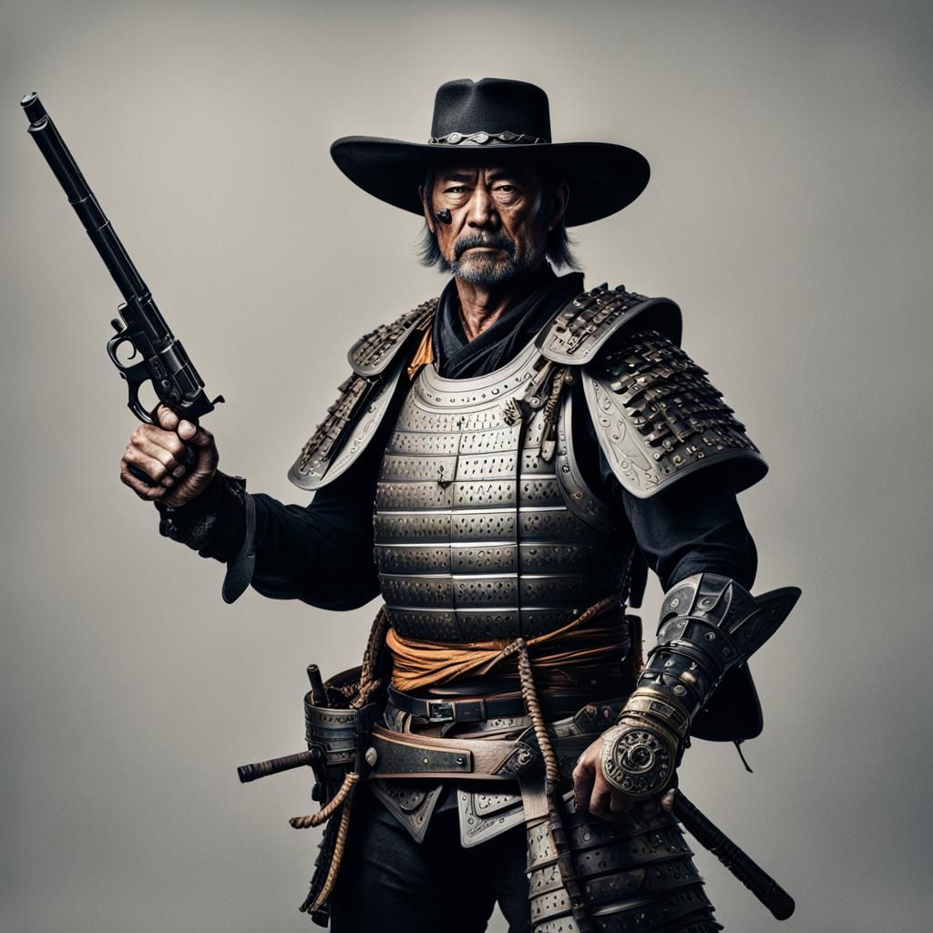 Samurai Cowboy: Armor, Hat, and Revolver