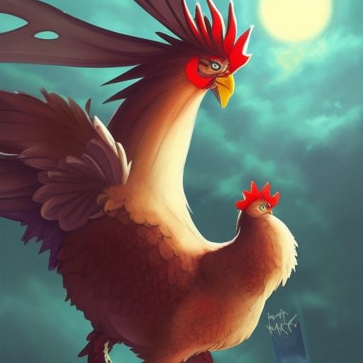 Monster Chicken with Sword in Anime Style