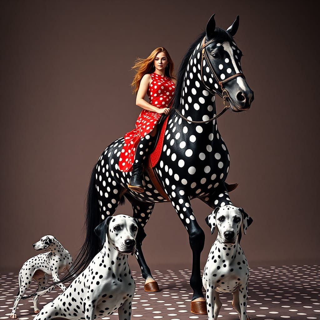 Supermodel on Horseback with Polka Dots