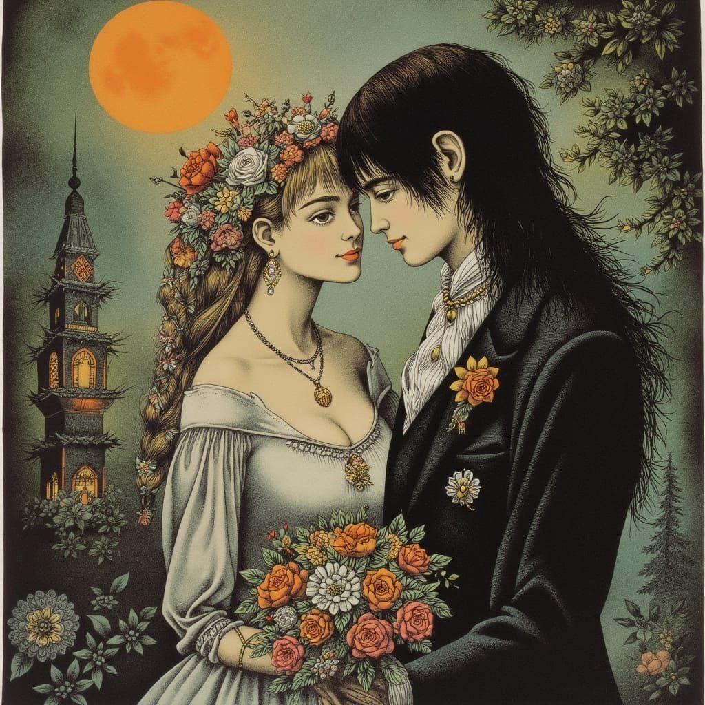 Elegant Vampiric Couple in Soft Colors