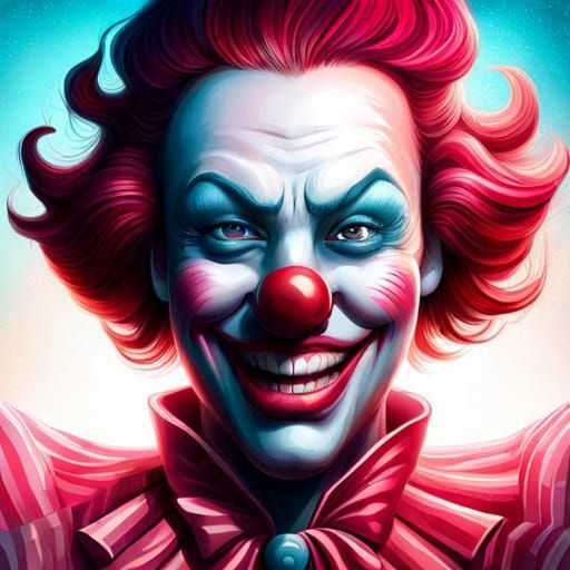Grinning Clowns Portrait in Hyperdetailed Style