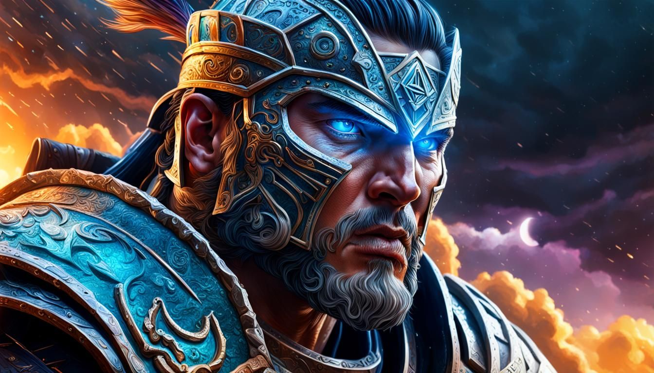 Cosmic Warrior of the Storm in Hyperrealistic Fantasy