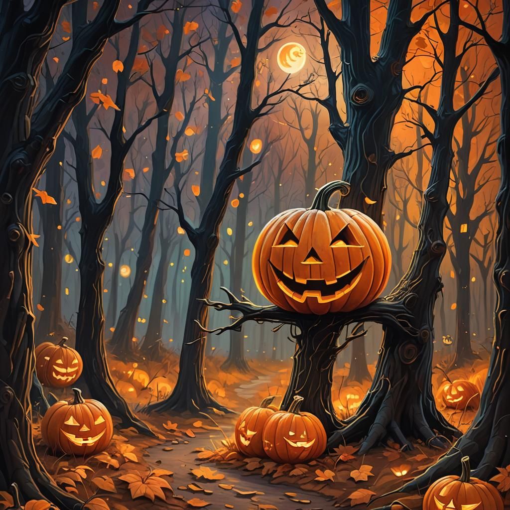 Festive Halloween Jack-o'-Lantern in Oil Painting Style