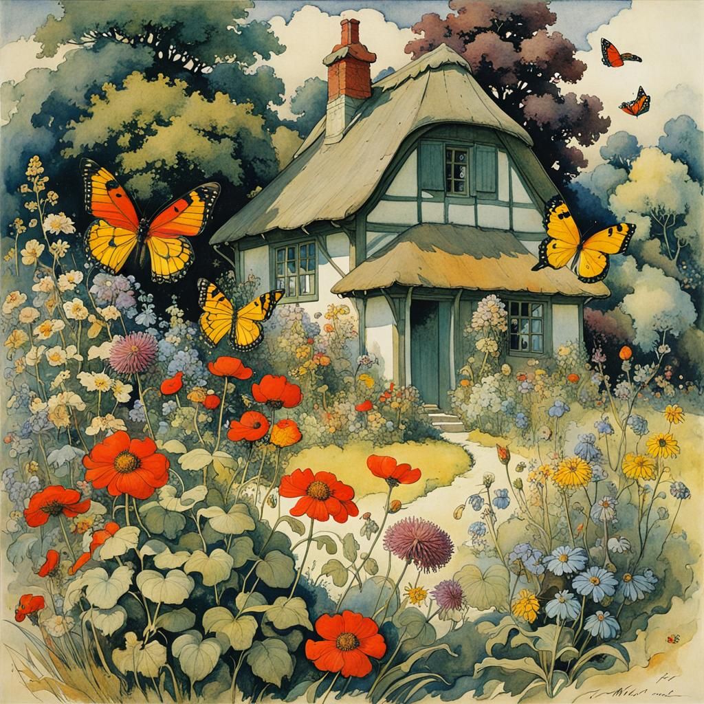 Enchanted Cottage Garden Illustration