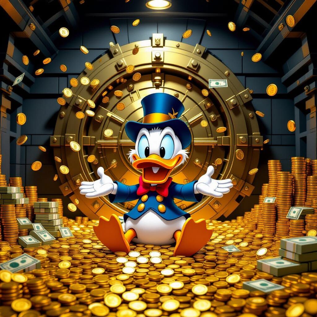 Scrooge McDuck Swimming in Gold Coins