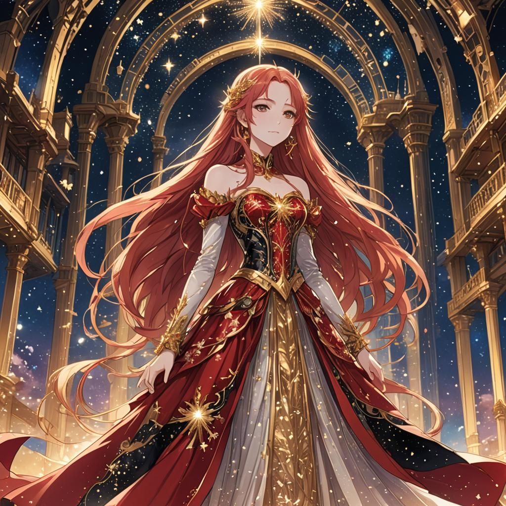 Celestial Anime Girl in Starry Palace