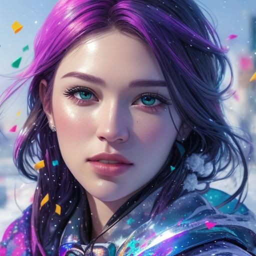 Crystal Confetti in Winter: Hyperrealistic Splash Art