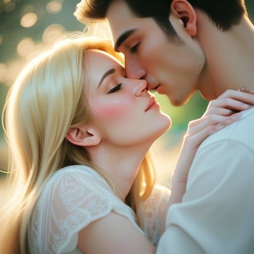 Couple Kissing in Soft Golden Light