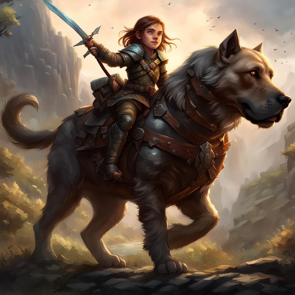 Halfling Ranger Riding a Mastiff, Dark Fantasy Art