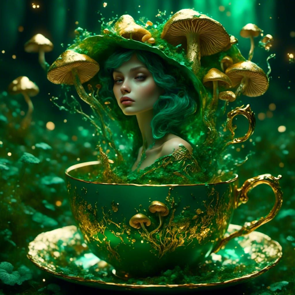 Mushroom Lady Tea Party, Art Nouveau Portrait