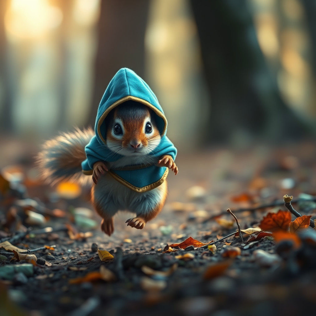 Chipmunk in Azure Cloak in Mystical Forest