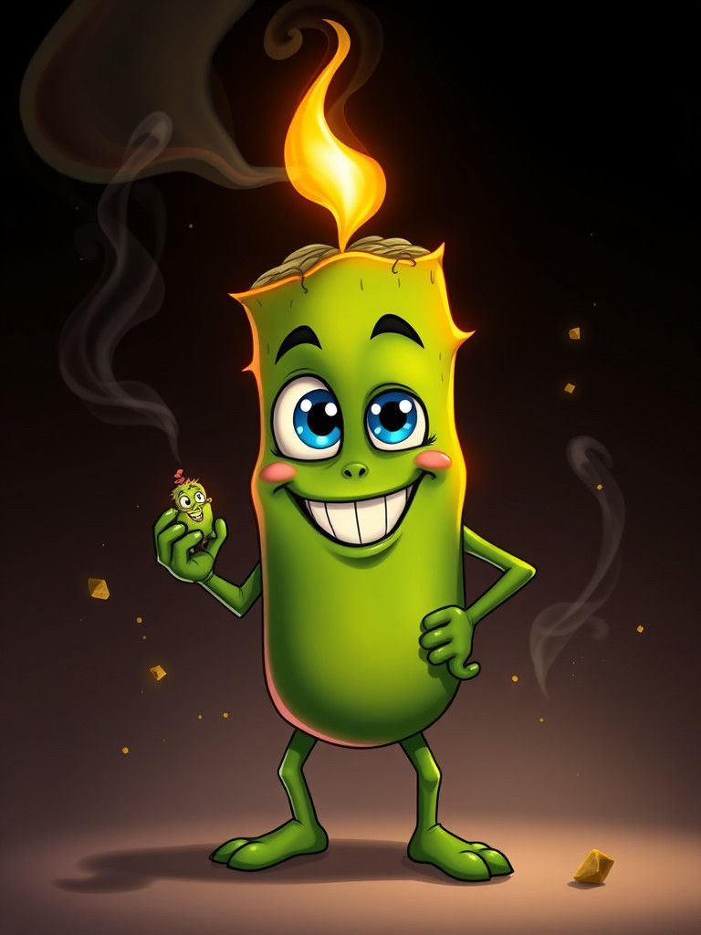 Cartoon Marijuana Joint Character in Dreamlike Setting