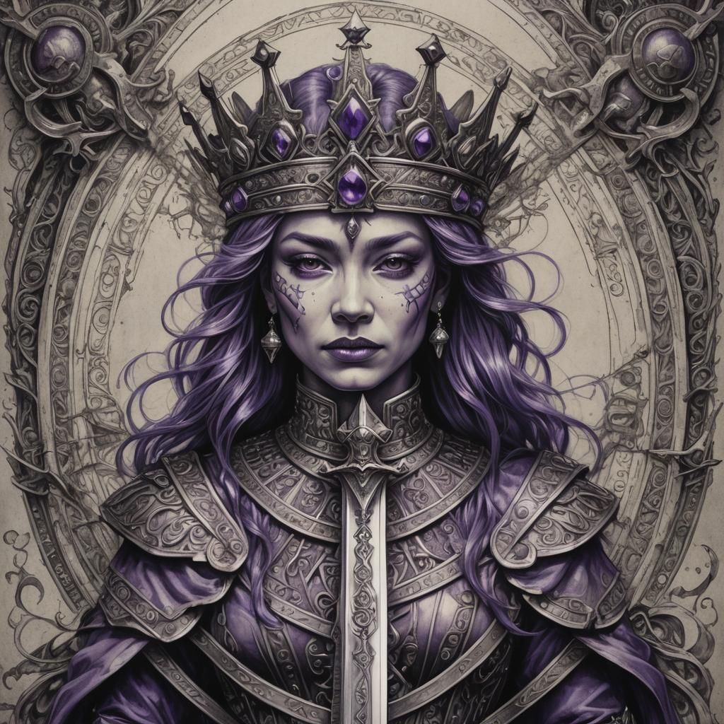 Protective Queen Mother with Sword: Charcoal Drawing