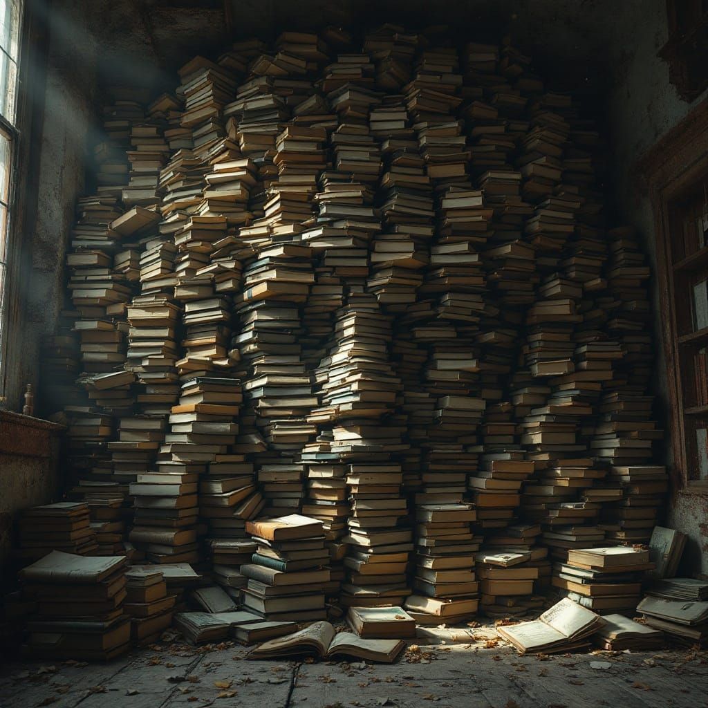 Mystical Face Hides Among Dusty Tomes in a Forgotten Attic