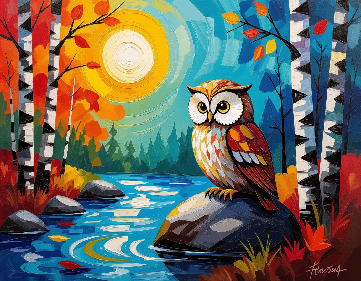 Little Owl in a Surreal Autumn Forest
