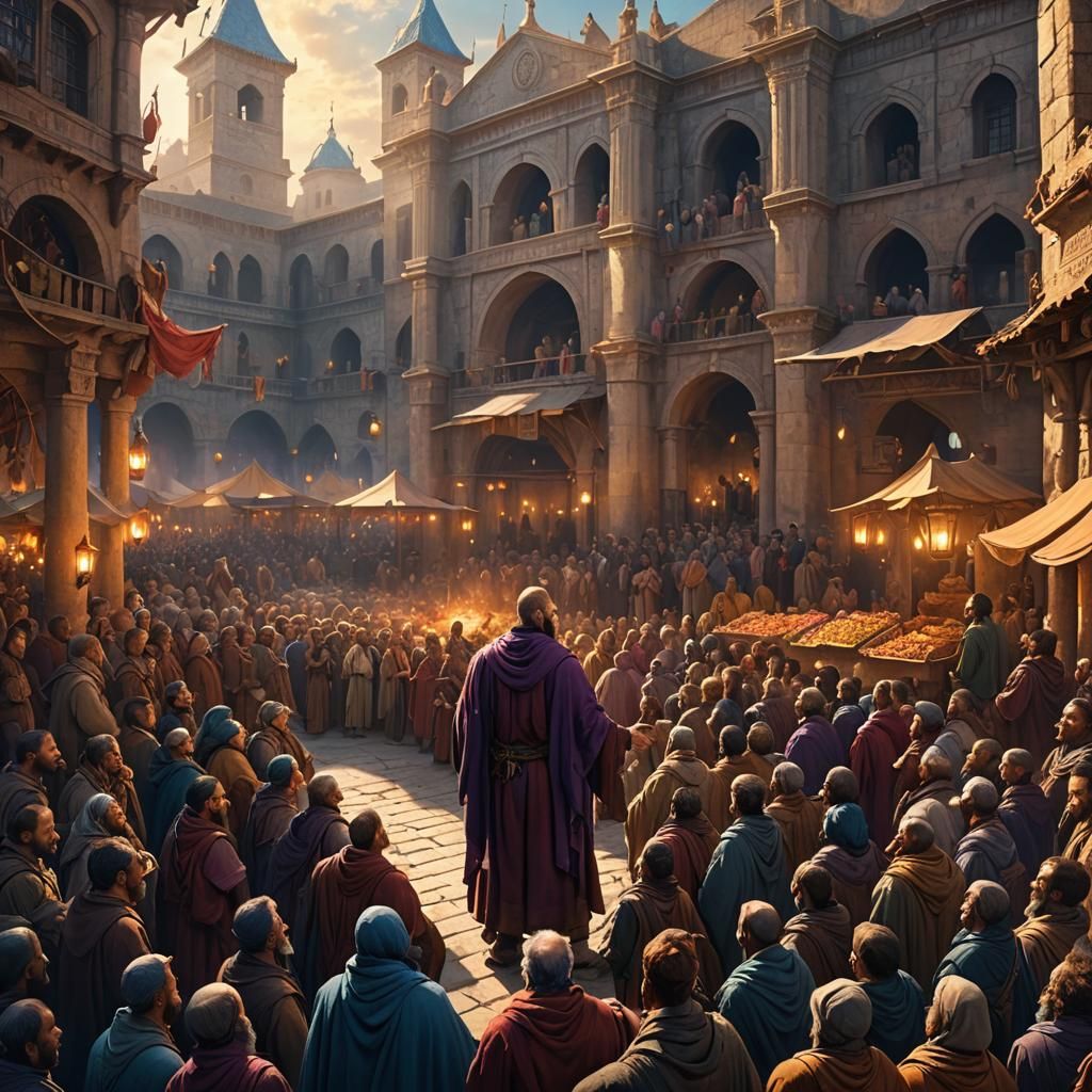Apostle Paul Preaching in a Marketplace, Fantasy Art