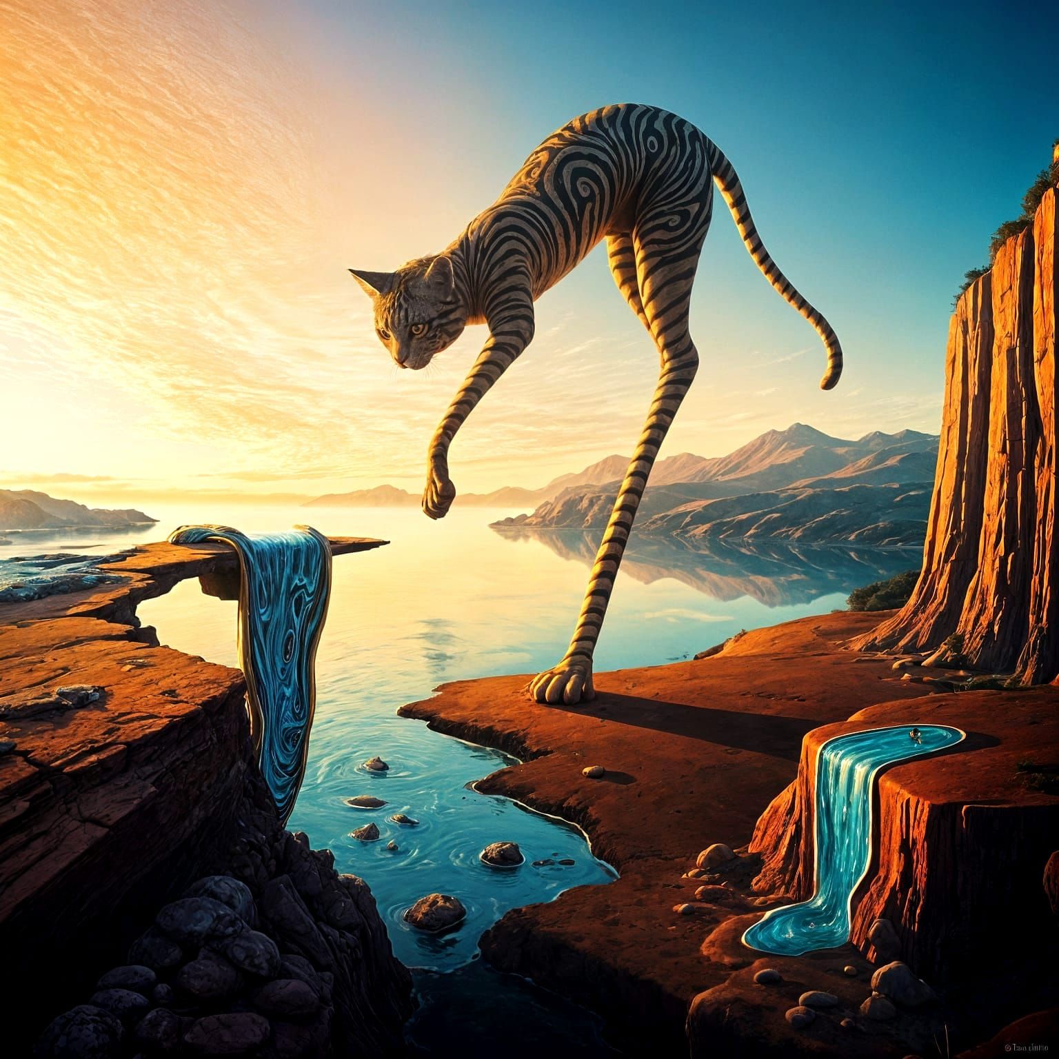 Surreal Cats Float Above Melting Landscape