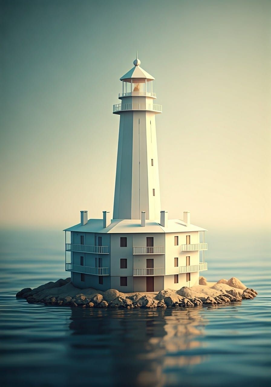 Ethereal Papercraft Lighthouse on Tiny Island