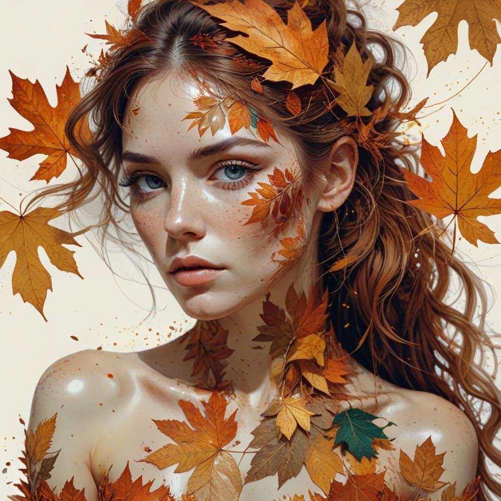 Woman in Autumn Leaves Dress