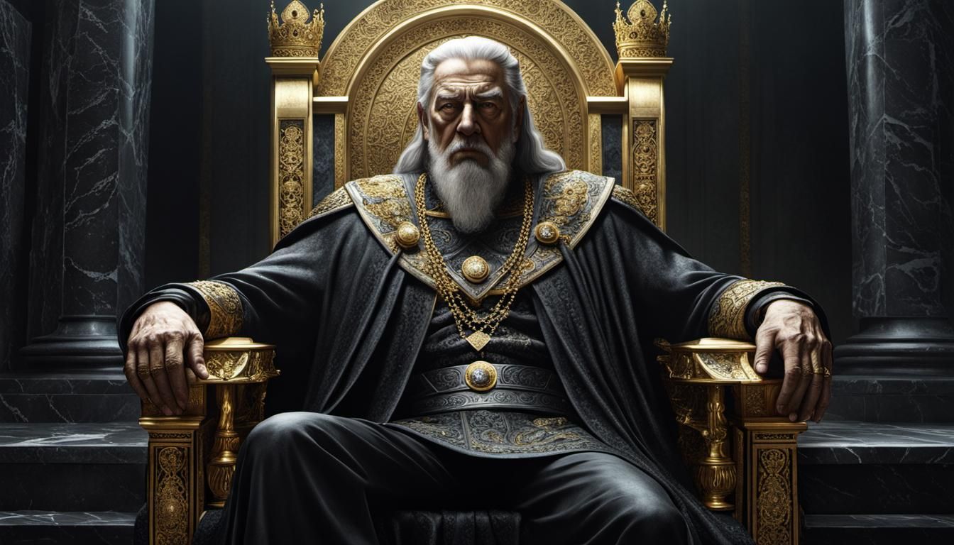 Frail King Slumps on Throne in Fear