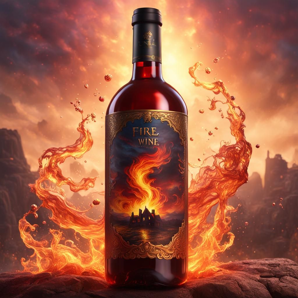 Fiery Wine Bottle in Detailed Matte Painting