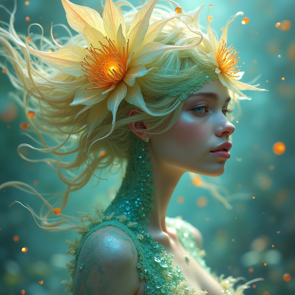 Luminous Flower Nymph in Iridescent Beauty