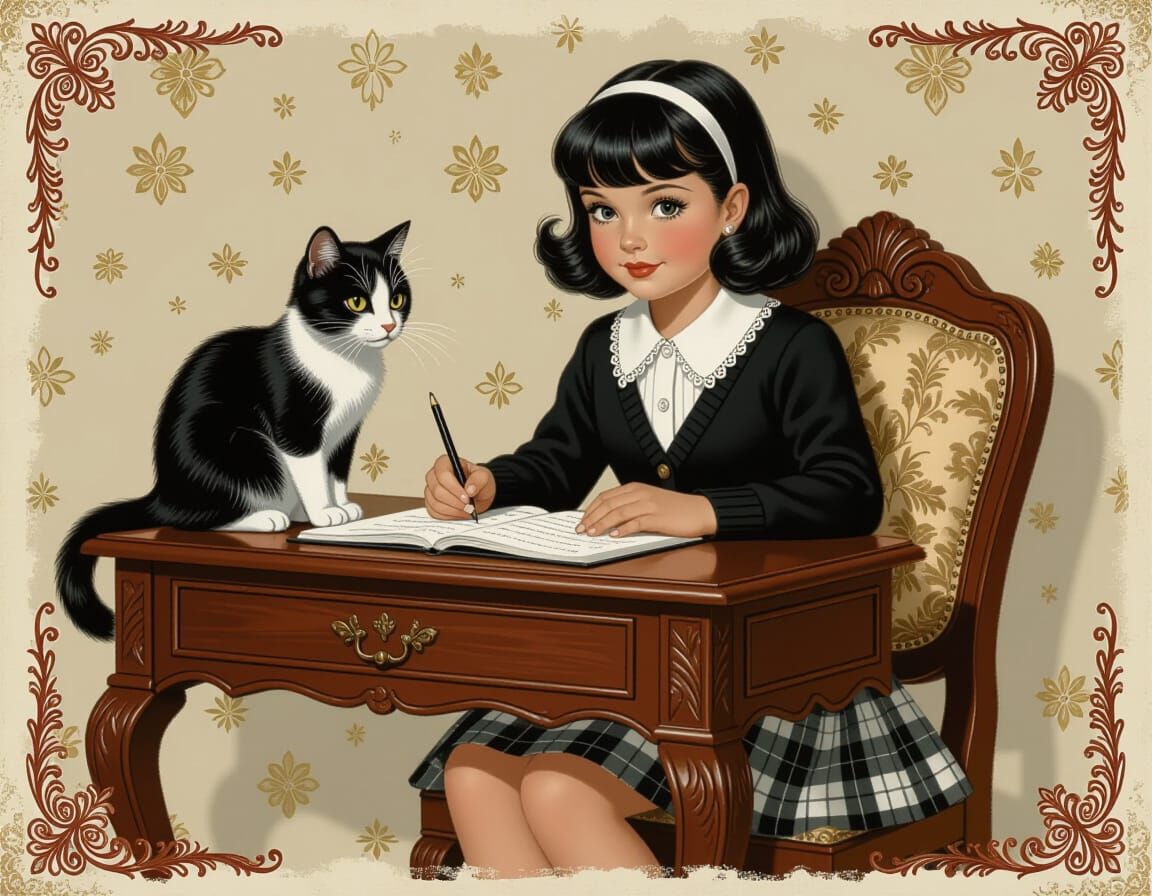 Homework Scene in Classic Whimsical Style