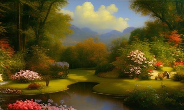 Eden's Garden: A Romantic Realism Oil Painting